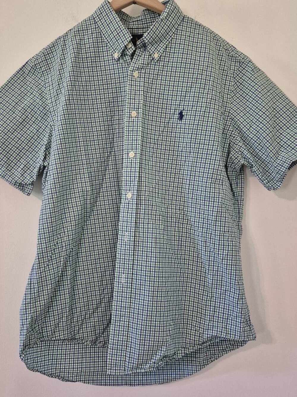 Ralph Lauren Men's Large Gingham Button Down Shirt Blue Green Plaid Classic Fit